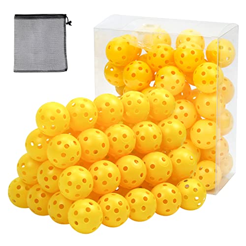 Bac-kitchen 50 Pack Plastic Golf Balls Practice Limited Flight Golf Training Ball Hollow Swing Practice Indoor Balls with Mesh Drawstring Bag for Backyard Driving Range or Outdoor (Yellow) - Image 1