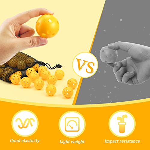 Bac-kitchen 50 Pack Plastic Golf Balls Practice Limited Flight Golf Training Ball Hollow Swing Practice Indoor Balls with Mesh Drawstring Bag for Backyard Driving Range or Outdoor (Yellow) - Image 5
