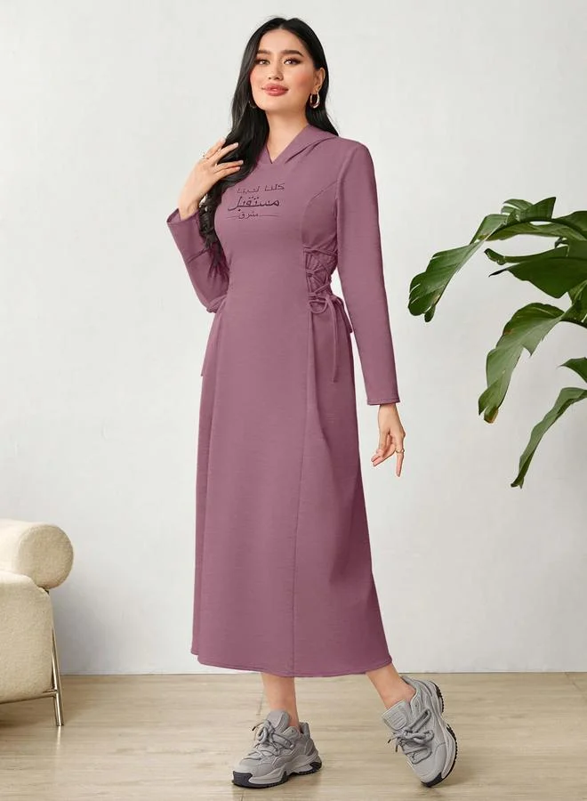 Take Two Take Two Purple Hooded Midi Dress with Tie-Up Detail