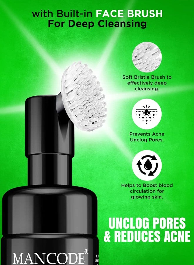 كود الرجل غسول الوجه الرغوي بزيت شجرة الشاي من مان كود للتحكم في حب الشباب مع فرشاة مدمجة، يمنع ظهور البثور، ويفتح المسام ويقلل من حجمها، خالٍ من البارابين والكبريتات والسيليكون، 150 مل، غسول وجه للرجال (عبوة واحدة). - Image 3