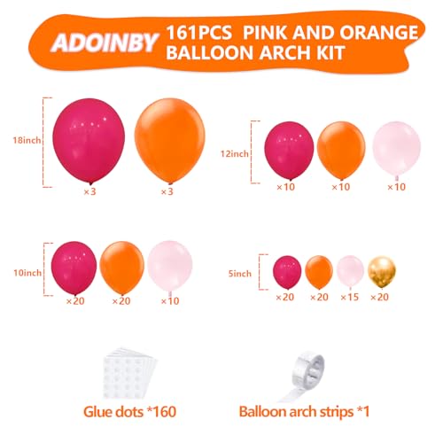 ADOINBY طقم قوس البالونات الوردي والبرتقالي، ADOINBY 161 قطعة بالونات معدنية ذهبية ووردية وبرتقالية، 18 12 10 5 بوصة بالونات بأحجام مختلفة لتزيين حفلات عيد الميلاد وحفلات استقبال المواليد وحفلات الزفاف - Image 2