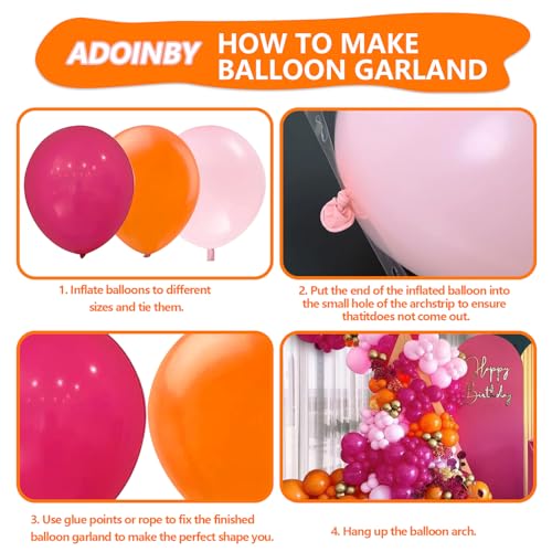 ADOINBY طقم قوس البالونات الوردي والبرتقالي، ADOINBY 161 قطعة بالونات معدنية ذهبية ووردية وبرتقالية، 18 12 10 5 بوصة بالونات بأحجام مختلفة لتزيين حفلات عيد الميلاد وحفلات استقبال المواليد وحفلات الزفاف - Image 3