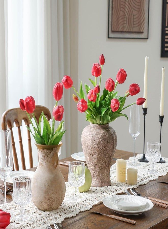 mizii 15Pcs Red Tulips Artificial Flowers Latex Plastic Real Touch Fake Tulips Flowers Look Real Faux Tulip Flower Bouquet Decoration for Vase Room Table Centerpieces Home Decor (Red) - Image 5