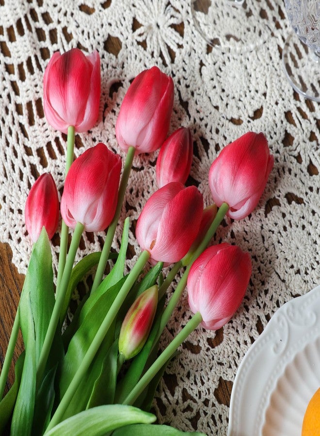 mizii 15Pcs Red Tulips Artificial Flowers Latex Plastic Real Touch Fake Tulips Flowers Look Real Faux Tulip Flower Bouquet Decoration for Vase Room Table Centerpieces Home Decor (Red) - Image 4