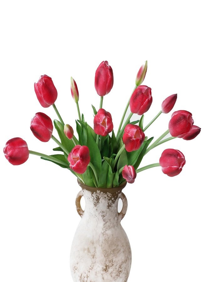 mizii 15Pcs Red Tulips Artificial Flowers Latex Plastic Real Touch Fake Tulips Flowers Look Real Faux Tulip Flower Bouquet Decoration for Vase Room Table Centerpieces Home Decor (Red) - Image 1
