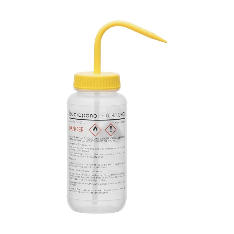 EISCO Wash Bottle for Isopropanol, 500ml - Labeled with Color Coded Chemical & Safety Information (4 Colors) - Wide Mouth, Self Venting, Low Density Polyethylene Labs - Image 2