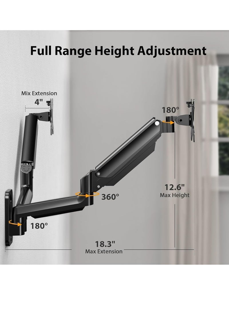 ELTRAZONE Dual Monitor Wall Mount – Gas Spring Wall Arm for 17-32 Inch Screens, Supports Up to 18lbs, VESA 75x75/100x100mm, Adjustable Wall-Mounted Monitor Stand for 2 Monitors – Space-Saving & Ergonomic Solution - Image 2