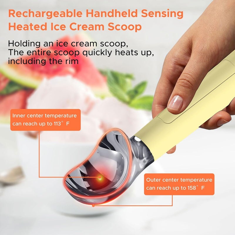 Laudtec Heated Ice Cream Scoop, Rechargeable Electric Warming Scooper, Heats to 158F for Hard Ice Cream, IP67 Waterproof, Easy for Seniors & Kids (White) - Image 3