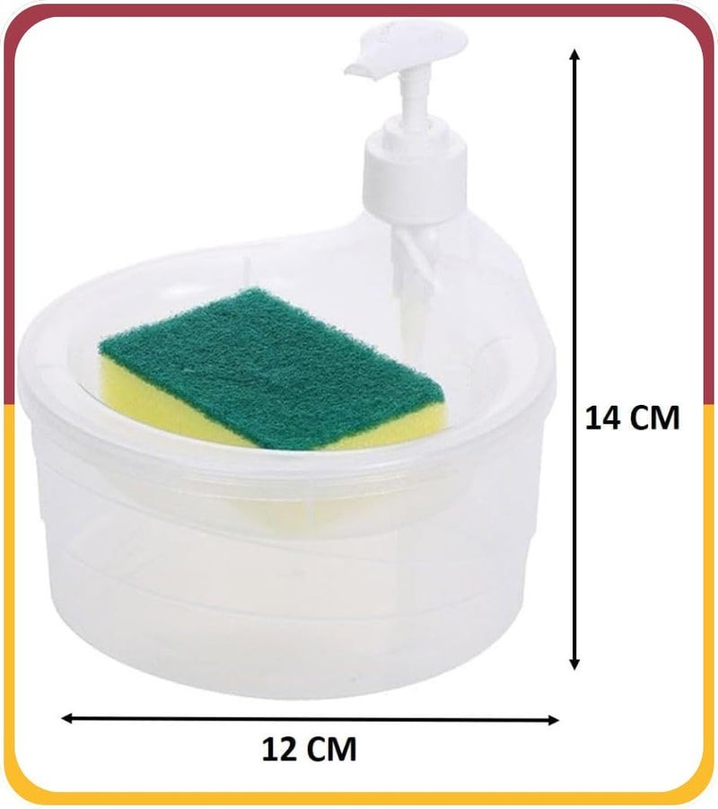 Amiraj 2-in-1 Liquid Soap Dispenser for Bathroom & Kitchen Accessories | Dishwasher Liquid Holder with Pump | Sponge Holder for Wash Basin | Soap Dispenser (Round) - Image 5
