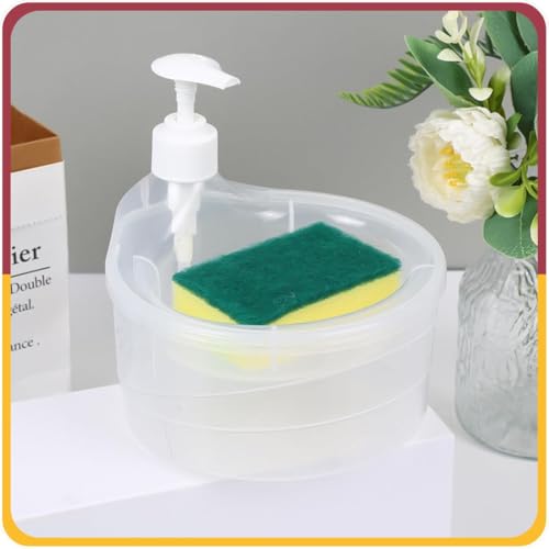 Amiraj 2-in-1 Liquid Soap Dispenser for Bathroom & Kitchen Accessories | Dishwasher Liquid Holder with Pump | Sponge Holder for Wash Basin | Soap Dispenser (Round) - Image 4