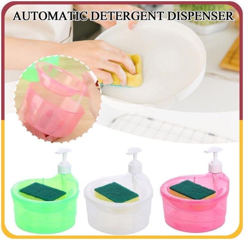 Amiraj 2-in-1 Liquid Soap Dispenser for Bathroom & Kitchen Accessories | Dishwasher Liquid Holder with Pump | Sponge Holder for Wash Basin | Soap Dispenser (Round) - Image 2