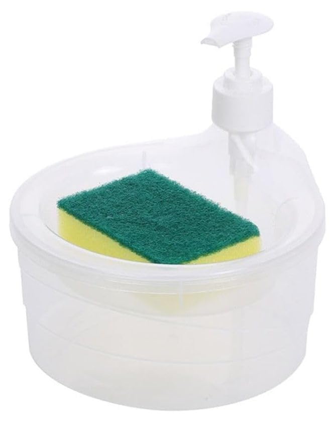 Amiraj 2-in-1 Liquid Soap Dispenser for Bathroom & Kitchen Accessories | Dishwasher Liquid Holder with Pump | Sponge Holder for Wash Basin | Soap Dispenser (Round) - Image 1