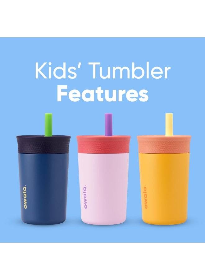 Owala Kids Insulated Stainless Steel Tumbler 12oz with Straw, Leakproof Silicone Sleeve Cup Portable Sport Water Bottle for Children (Navy and Blue) - Image 5