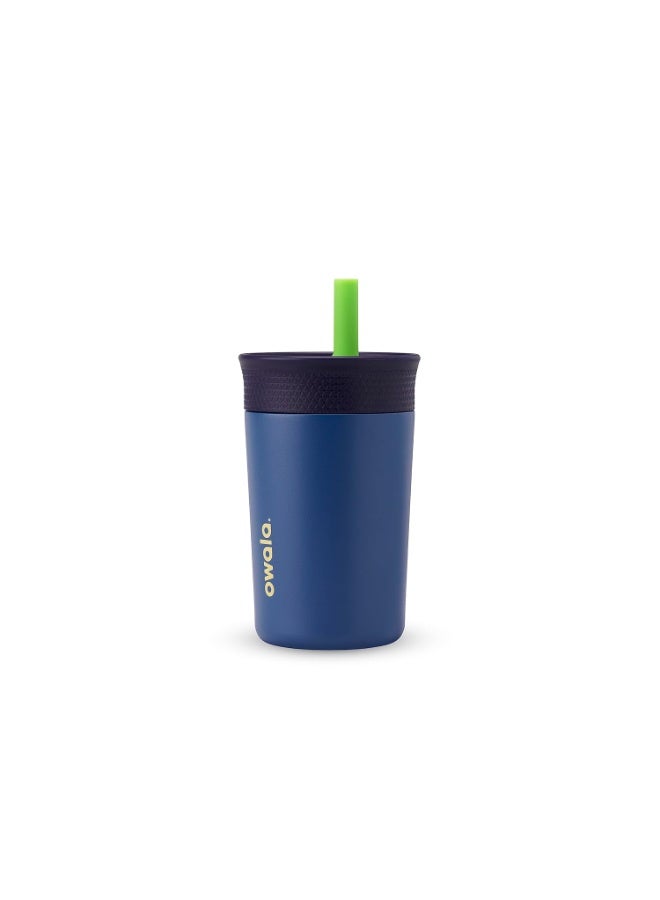 Owala Kids Insulated Stainless Steel Tumbler 12oz with Straw, Leakproof Silicone Sleeve Cup Portable Sport Water Bottle for Children (Navy and Blue) - Image 2