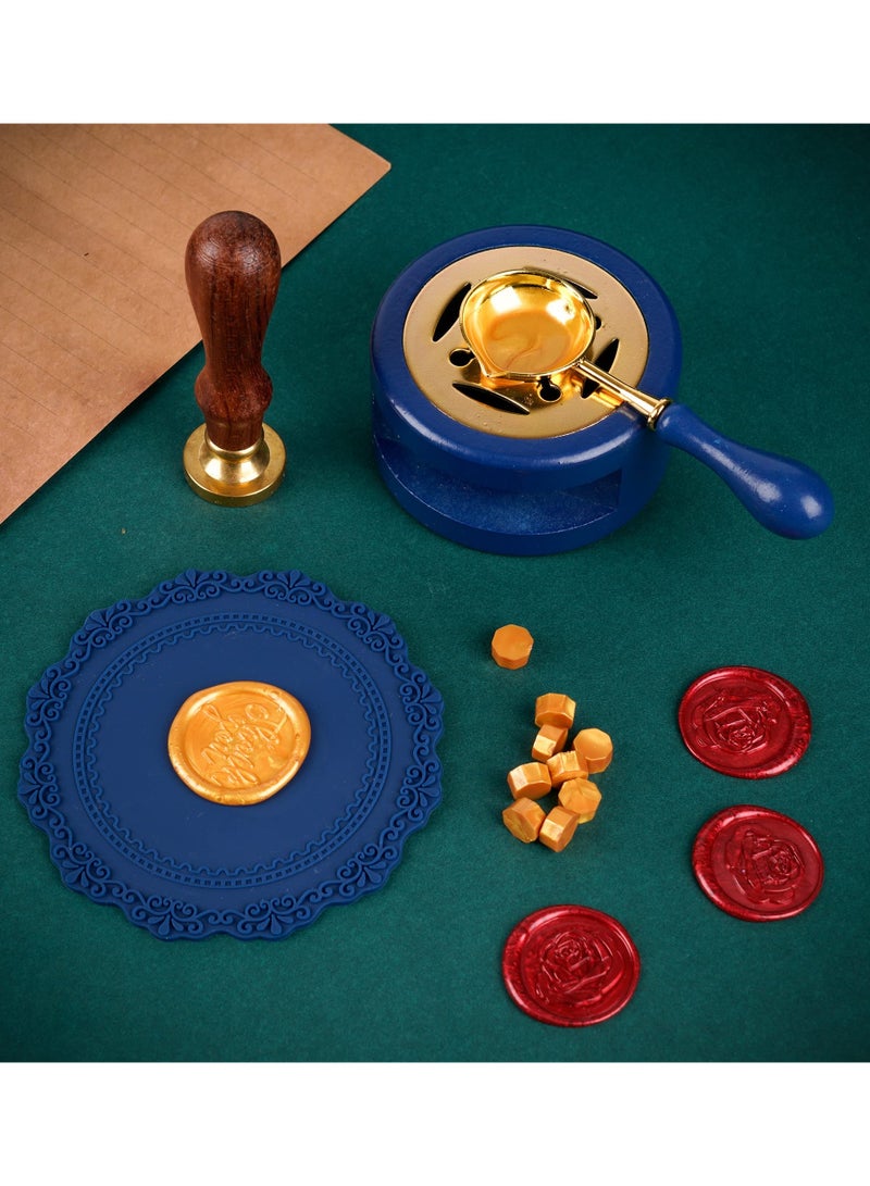 KASTWAVE KASTWAVE Sealing Wax Warmer, Wax Seal Kit with Candle Furnace Melting Wax Spoon Tealight Candles, Blue  - Image 4