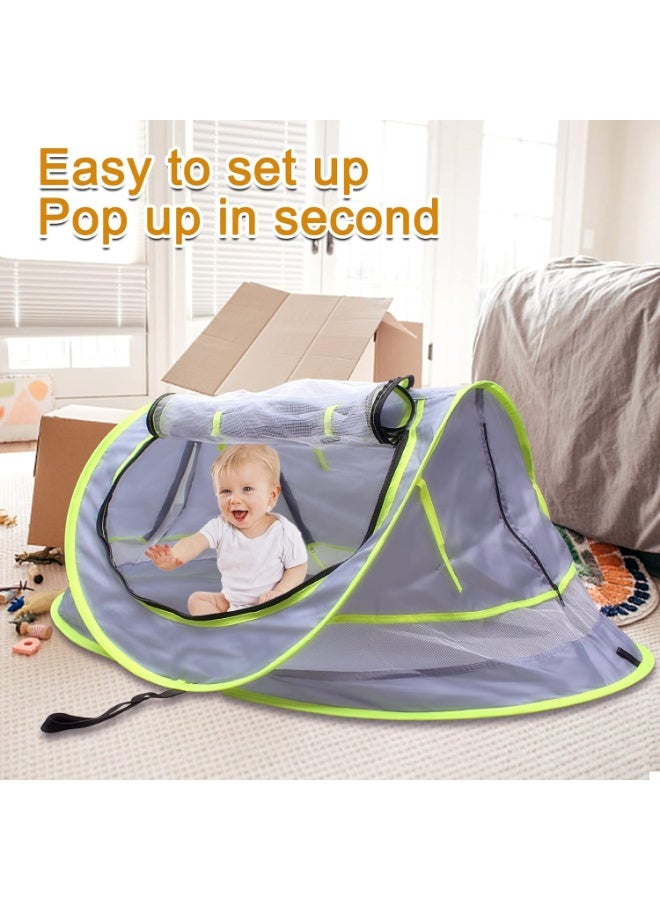 Baby Beach Tent with Mosquito Net – Portable Pop-Up Sun Shelter with UPF 50+ Protection, Foldable Travel Bed with 2 Pegs, Ultralight for Infants & Toddlers
