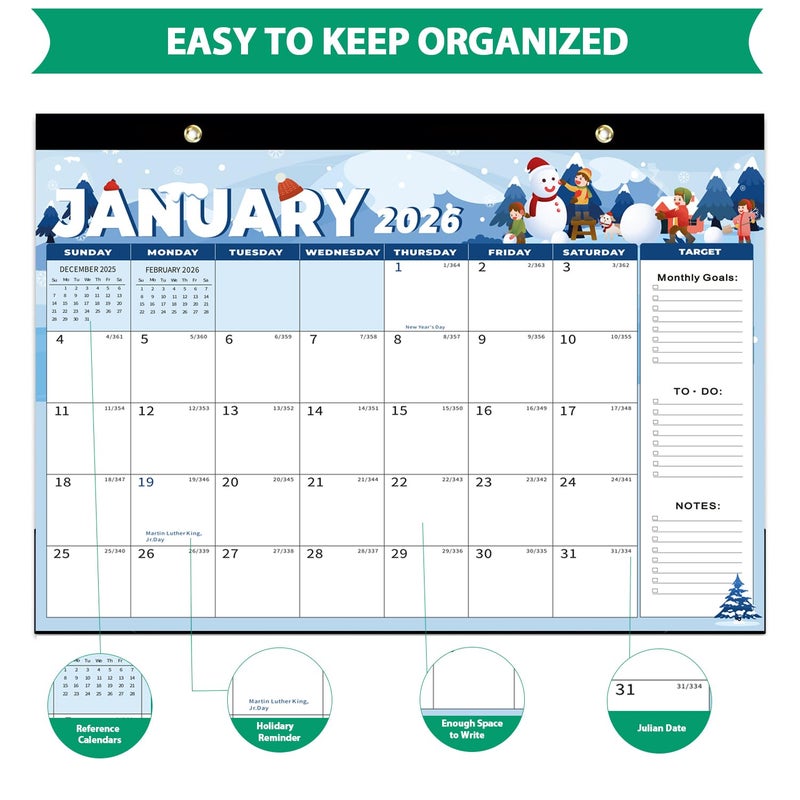 Amanbo Desk Calendar 2026, 18 Months Calendar Runs from January 2026 to June 2027 - Large 17" x 12" Desktop/Wall Monthly Calendar for Home School, or Office - Image 3