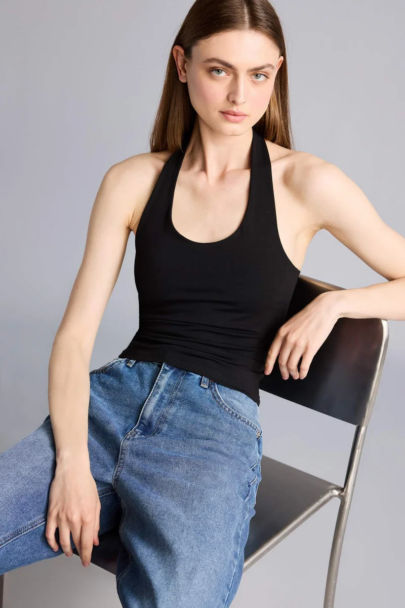 DeFacto Slim Fit Halter Collar Tank Top