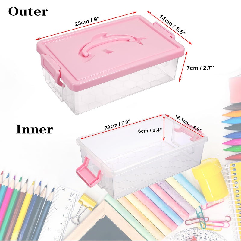 BTSKY 1-Pack Clear Plastic Storage Box with Lid, Stackable Organizer Featuring Easy-Lift Dolphin Design, Multi-Use Portable Container for Home, Craft, Office, Space-Saving with Secure-Clasp, Pink - Image 3