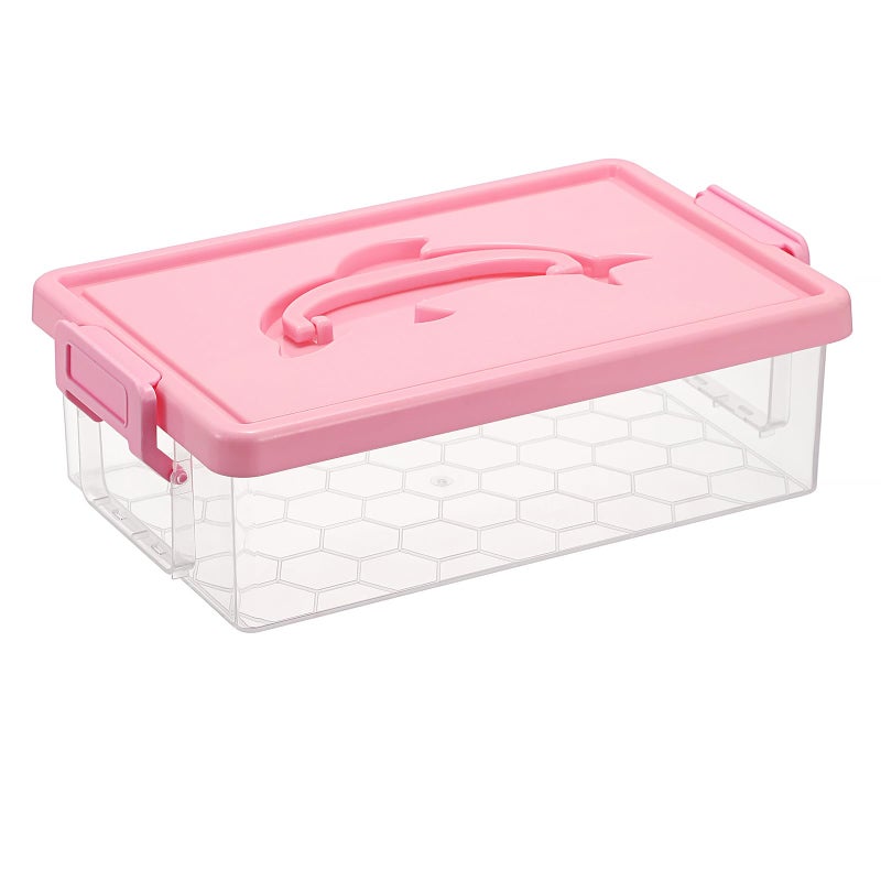 BTSKY 1-Pack Clear Plastic Storage Box with Lid, Stackable Organizer Featuring Easy-Lift Dolphin Design, Multi-Use Portable Container for Home, Craft, Office, Space-Saving with Secure-Clasp, Pink - Image 1