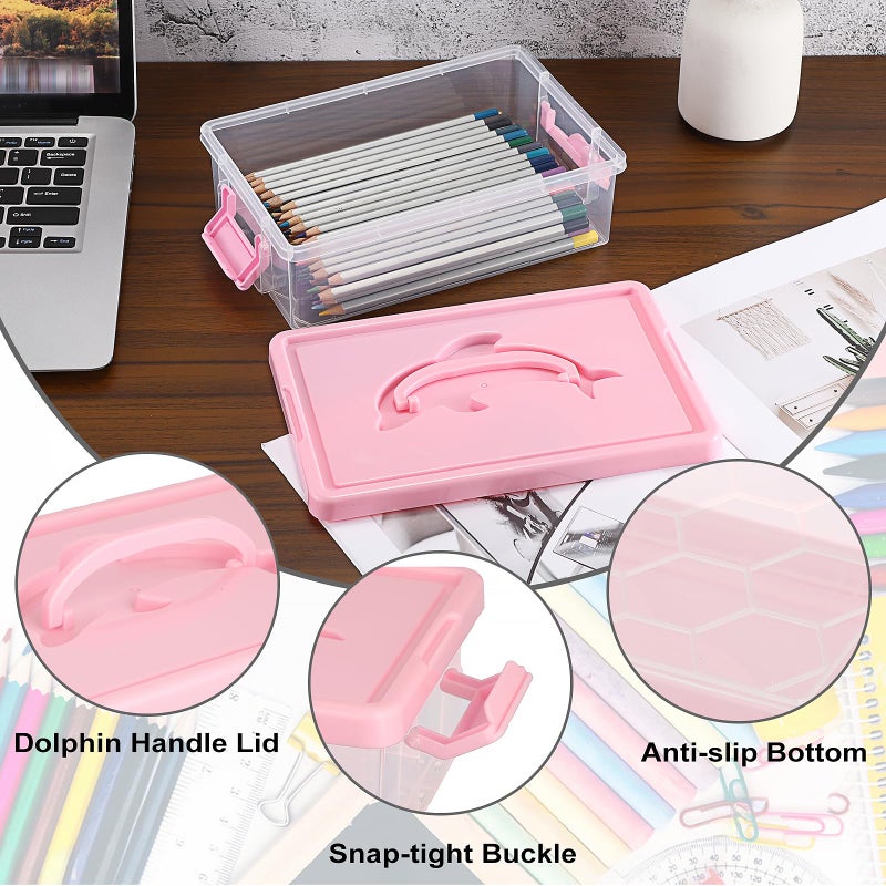 BTSKY 1-Pack Clear Plastic Storage Box with Lid, Stackable Organizer Featuring Easy-Lift Dolphin Design, Multi-Use Portable Container for Home, Craft, Office, Space-Saving with Secure-Clasp, Pink - Image 4