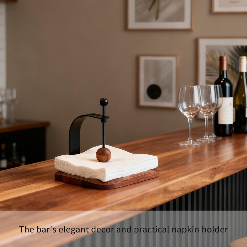 Celestree Napkin Holder for Table - Wooden Cocktail Napkin Holder Weighted Windproof, North American Walnut Napkin Holders for Paper Napkins, Handcrafted for Kitchen Bar Outdoor Partyï¼ˆGift Readyï¼‰ - Image 5