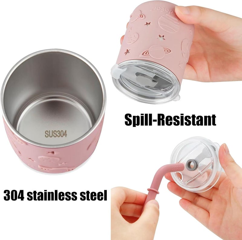 PandaEar Stainless Steel Baby Feeding Set | 2 Plates with Split Suction Cup, 2 Drip Cups with Straw and Silicone Coating, 2 Forks and 2 Spoons | BPA Free - Image 4