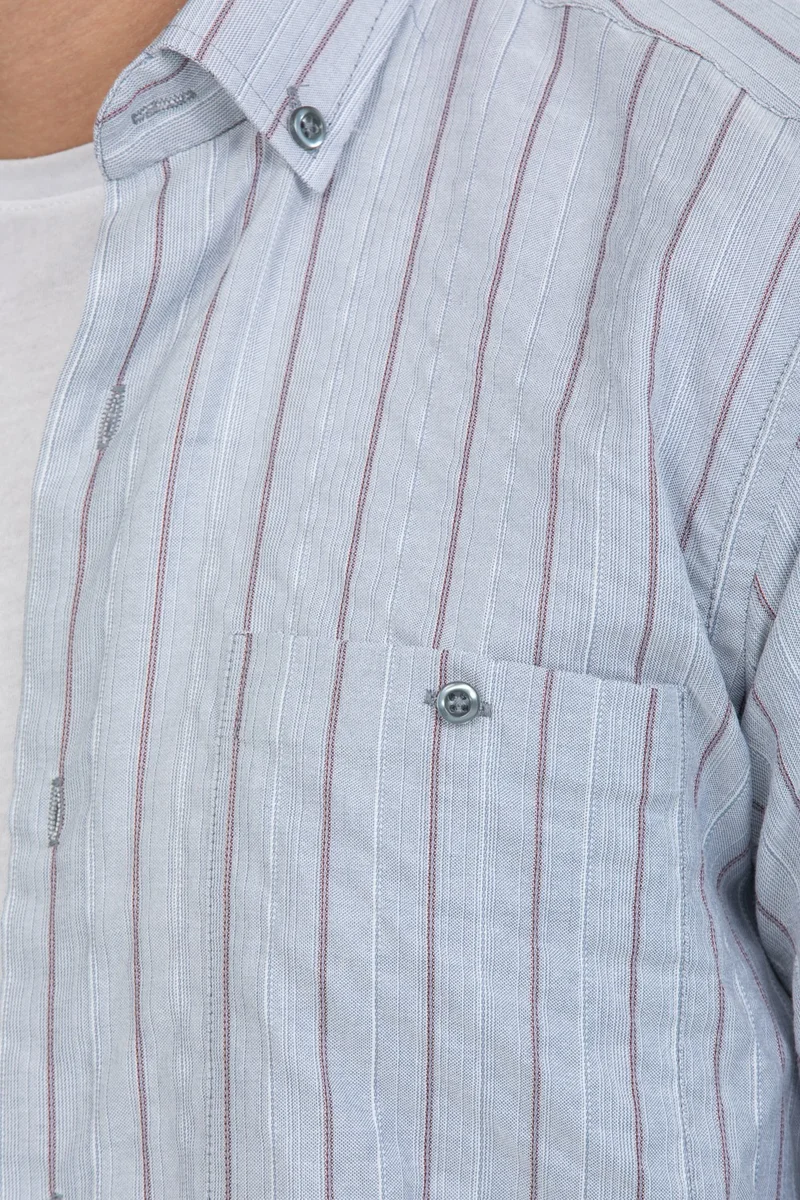 فاريتا Men's Brown Striped Cotton Short Sleeve Shirt with Pocket