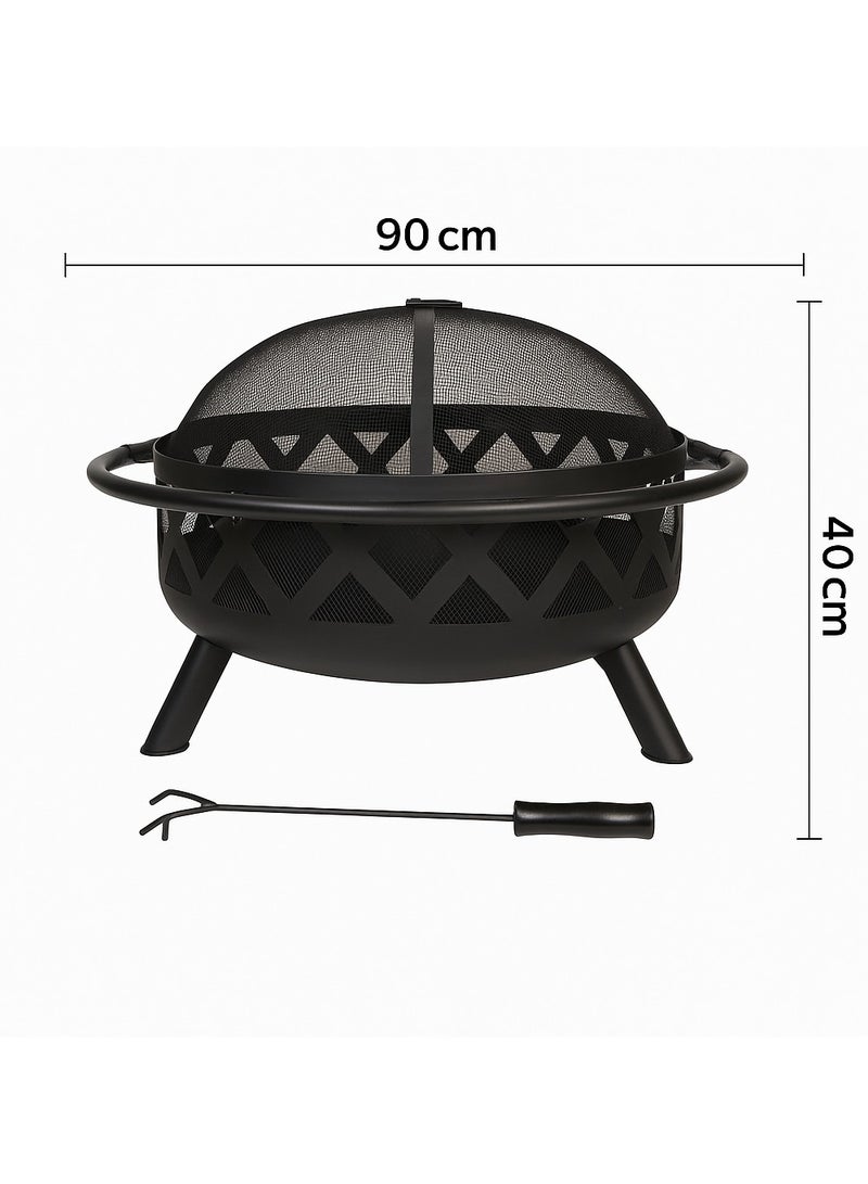 منقل نار حطب كبير بغطاء بتصميم عصري – لون أسود - Image 3