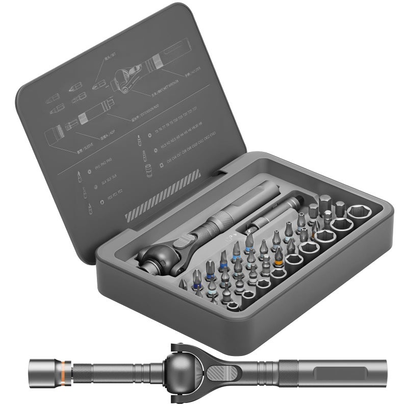 BoxedHome 40 in 1 Magnetic Ratchet Screwdriver Set, Multi Bit Screwdriver Kit with 180Â° Adjustable Handle, S2 Bits and CR-V Socket Sets, Portable Tools for Computer, Electronics, Bike and Home Repair - Image 1