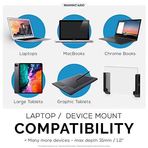 Brainwavz Wall Mount Laptop Holder with Adhesive & Screw in, 1.2" / 31mm, for Macbooks, Surface, Keyboards, Switch, Tablets & More - Image 3