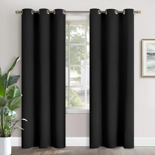 YoungsTex Blackout Curtains 42 x 84 Inches Long 2 Panels for Living Room  Heat Blocking Thermal Drapes with Grommet Darkening Insulated Summer Window Treatments for Bedroom Dining Black