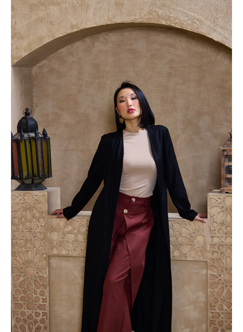 Ashita Fernandes Black Linen Abaya – Minimalist Longline Elegance