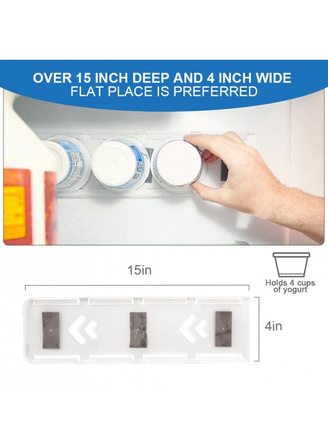 SOPHICO Sophico Yogurt Organizer for Fridge, 4 Capacity Yogurt Sliders for Refrigerator, Yogurt Holder with Adhesive Tapes for 3.75 Inch Yogurt, Greek and Vegan Yogurt (Transparent,2 Pack)  - Image 2