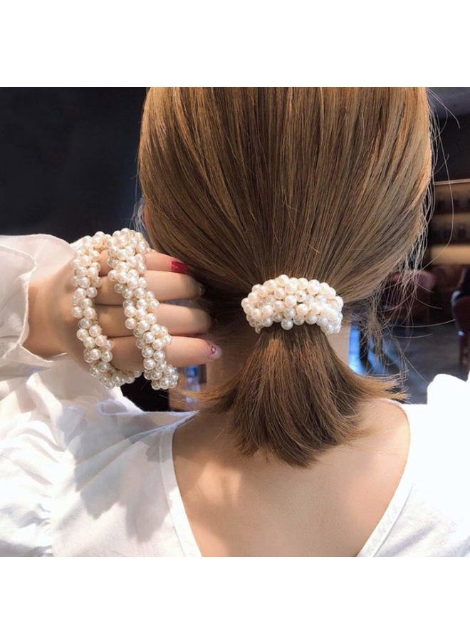 Brinie - Pearl Hair Ties Champagne Elastic Scrunchies Stretchy Bands Bead Ropes Hair Accessories for Women and Girls (Pack of 3) (set1) - Image 1