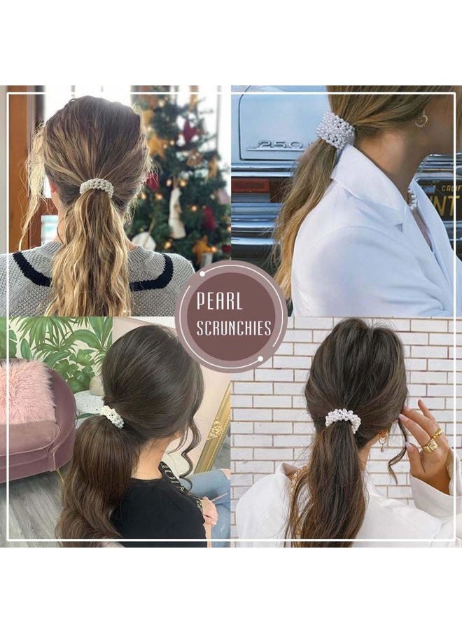 Brinie - Pearl Hair Ties Champagne Elastic Scrunchies Stretchy Bands Bead Ropes Hair Accessories for Women and Girls (Pack of 3) (set1) - Image 1