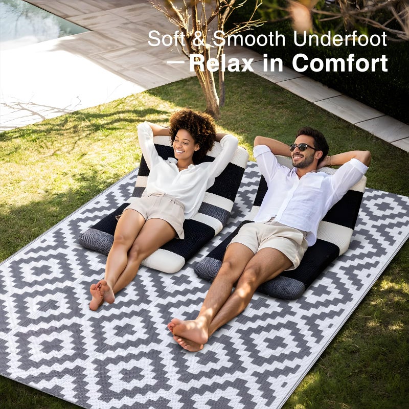 OLANLY Waterproof Outdoor Rug 5x8 ft, Outdoor Plastic Straw Rug for Camping, RV Mat Outside, Outdoor Carpet for Porch, Deck, Backyard, Balcony, Picnic, Grey & White - Image 5
