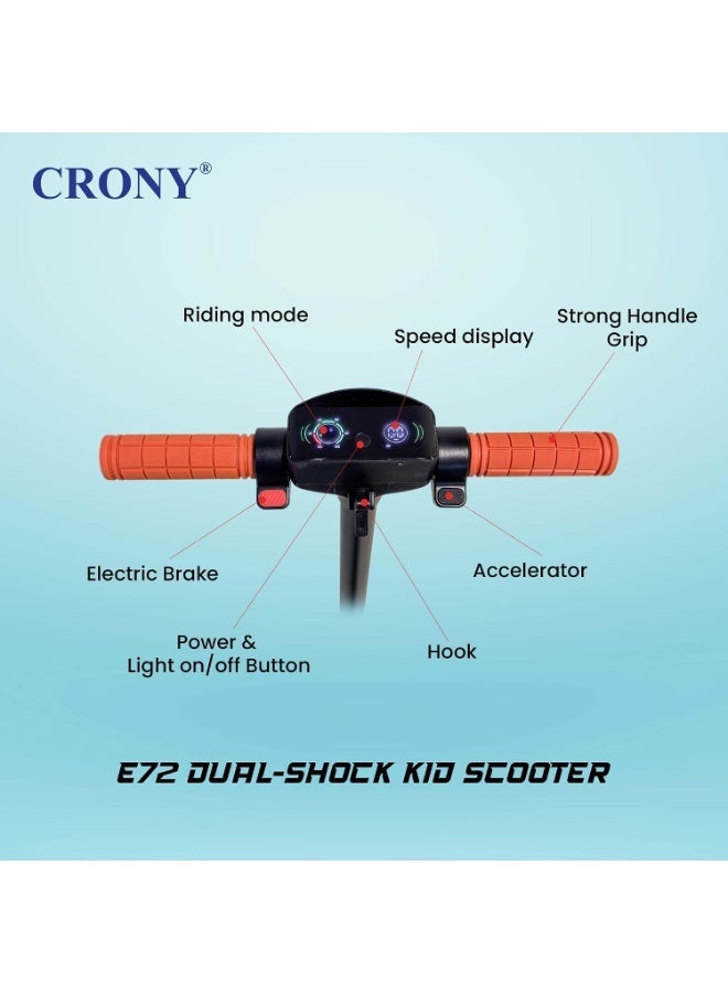 CRONY E72 Dual-Shock Kids Electric Scooter with LED Display, 3 Speed Modes, Dual Suspension, Orange - Image 2