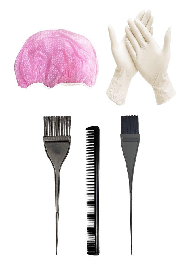 BlackLaoban Dye Brush 2PCS, Comb, Reusable Elastic Shower Cap And Gloves For Hair Dyeing and Bleaching Black (Pack Of 5) - Image 1