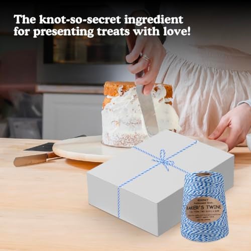 Regency Wraps Baker's Twine Cone, 2300 ft. Colorful String, Cord for Tying Pastry Boxes, Wrapping Baked Goods, Gifts and DIY Crafts, Pack of 1, Blue/White - Image 4