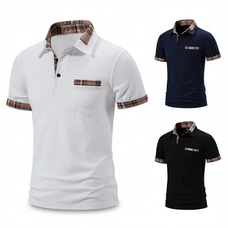 Men's Short Sleeve Polo Shirt Contrast Collar Casual T-Shirt
