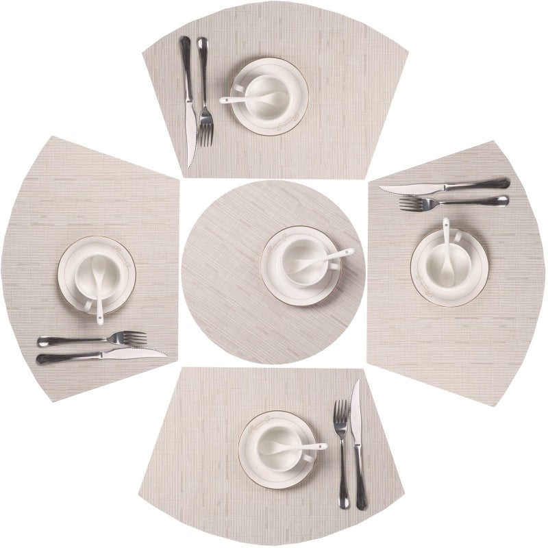 SHACOS Small Round Table Placemats Set of 5 Wedge Shaped Place Mat with Centerpiece Round Mat Heat Resistant Table Mats Washable (5, Beige) - Image 1