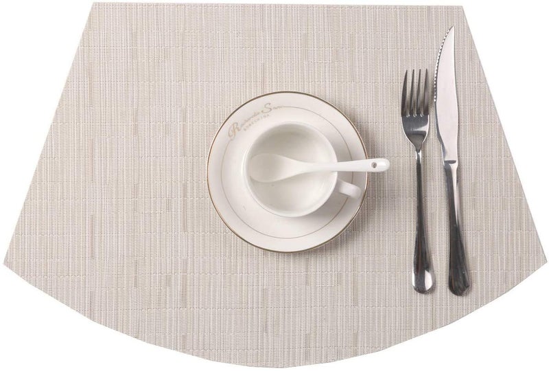 SHACOS Small Round Table Placemats Set of 5 Wedge Shaped Place Mat with Centerpiece Round Mat Heat Resistant Table Mats Washable (5, Beige) - Image 2
