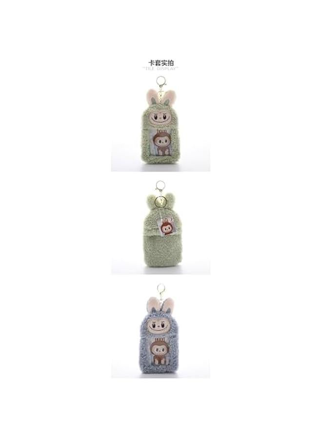 Arabest LABUB Plush Card Holder with Keychain, Cute Animal Design Photo Sleeve, ID Credit Card Organizer (Brown) - Image 3