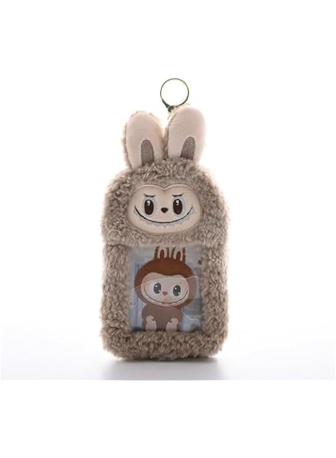 Arabest LABUB Plush Card Holder with Keychain, Cute Animal Design Photo Sleeve, ID Credit Card Organizer (Brown) - Image 1