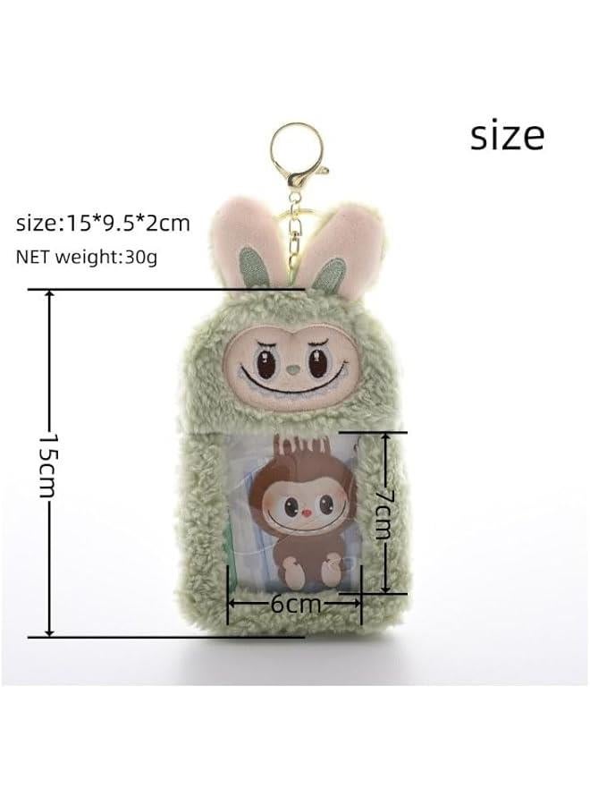 Arabest LABUB Plush Card Holder with Keychain, Cute Animal Design Photo Sleeve, ID Credit Card Organizer (Brown) - Image 2