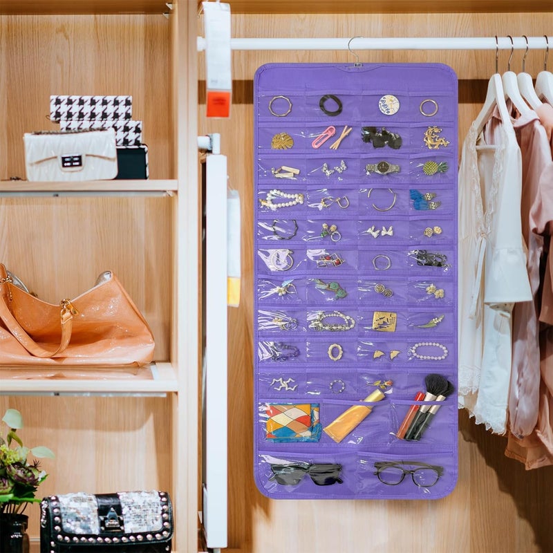 Bloss Hanging Jewelry Organizer With 90 Pockets,Earring Holder Organizer Storage For Valentine's Day Gift,Double-Sided Jewelry Holder for Earrings, Necklaces, Rings on Closet,Wall,Door(Purple) - Image 5
