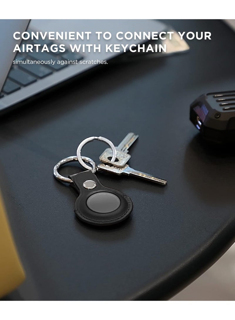حافظة جلدية لجهاز AirTag. حافظة جلدية لسلسلة مفاتيح AirTag، مناسبة للمفاتيح والحقائب والأمتعة وأطواق الحيوانات الأليفة. تصميم مقاوم للضياع والخدوش، متوافق مع جهاز Apple AirTag 2021 (أسود). - Image 2