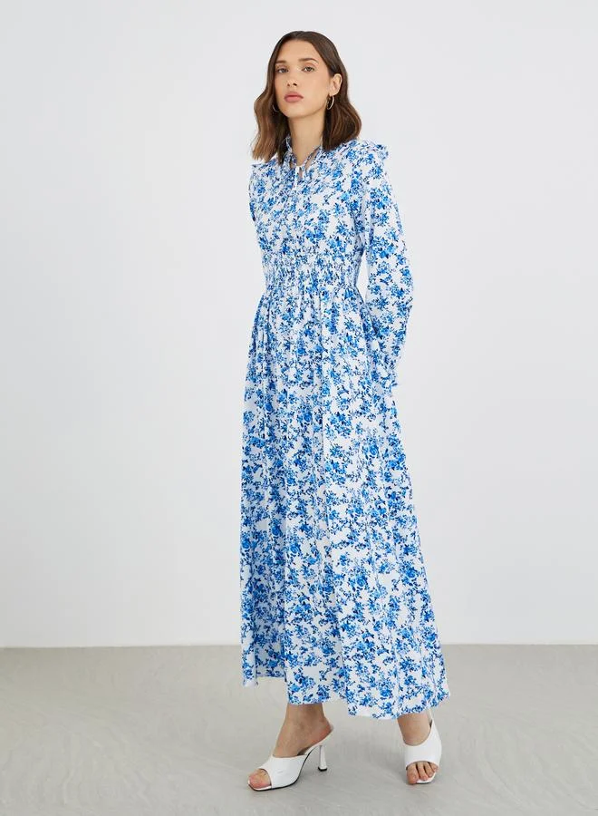 Take Two Take Two Floral Print Tie-Up Neck A-Line Maxi Dress