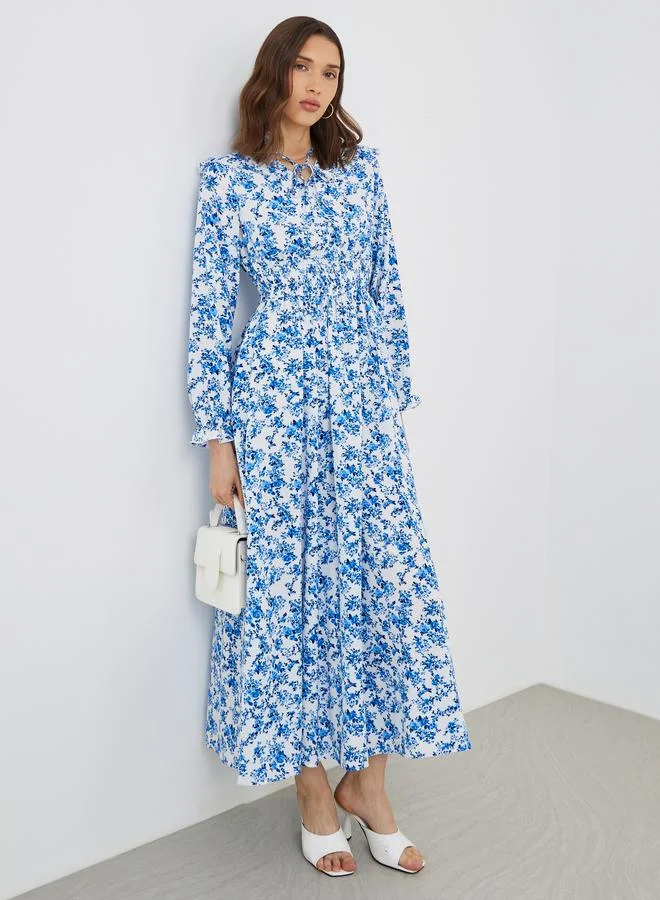 Take Two Take Two Floral Print Tie-Up Neck A-Line Maxi Dress